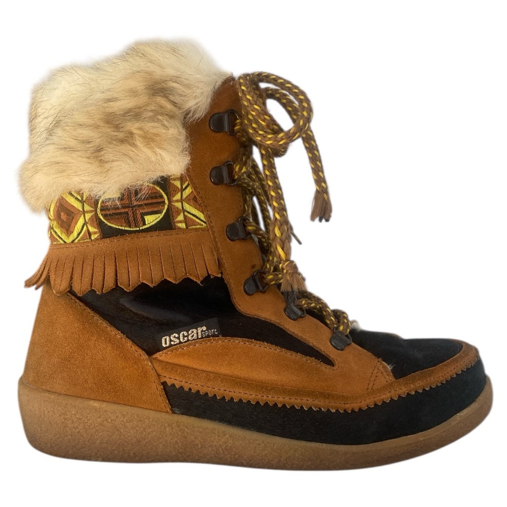 Oscar Sport Women’s Alesia Fur Boots Size EU 40 - US 9 Brown leather/black + fur